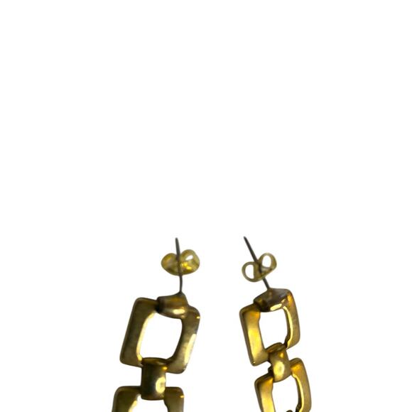 Goldtone Post Pierced Earrings Square Links 2 Inch Drop Dangle - Picture 5 of 6